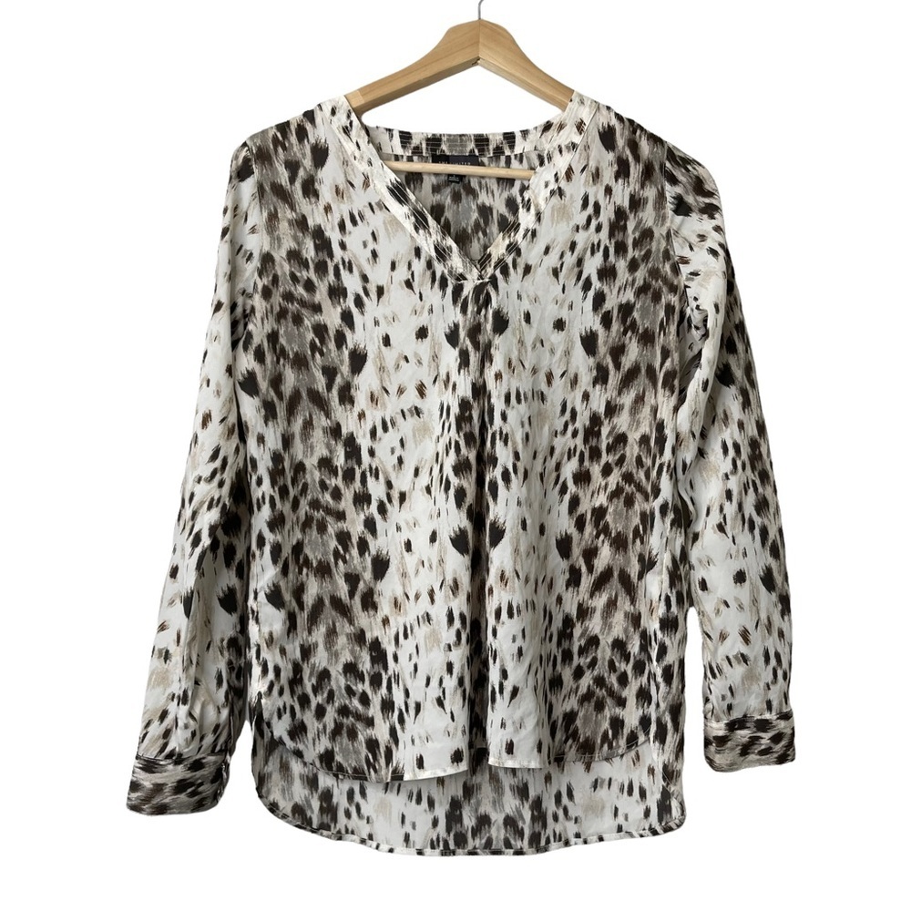 The Limited Leopard Print Long Sleeve Popover Blouse High Low Sz S